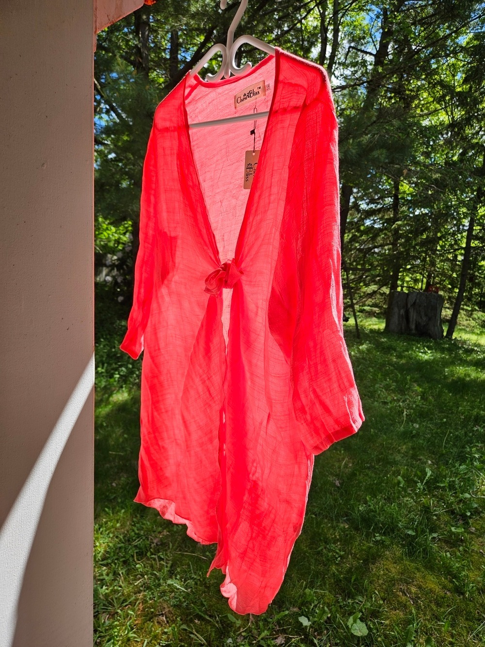 Cherie Bliss Sheer Flowy Coral Women's Swim Coverup Kimono Open Front NWT L/XL